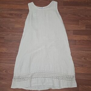 Italian Linen Lagenlook Embroidered Cutout Sleeveless Dress Rosemarine Size M